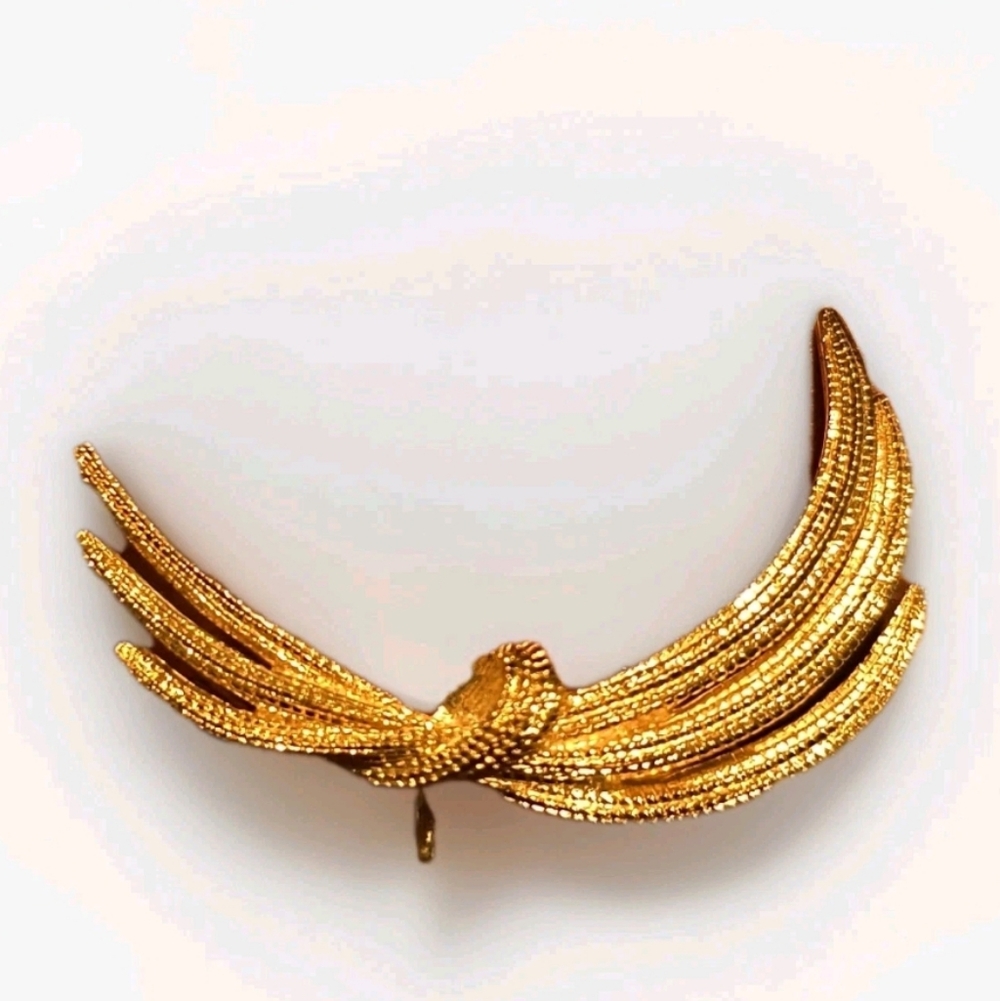 Vintage MONET Signed Gold Tone Modernist Abstract Wing Brooch Pin MCM 3"